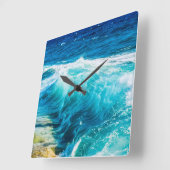 Türkisblaue Meereswellen Quadratische Wanduhr (Winkel)