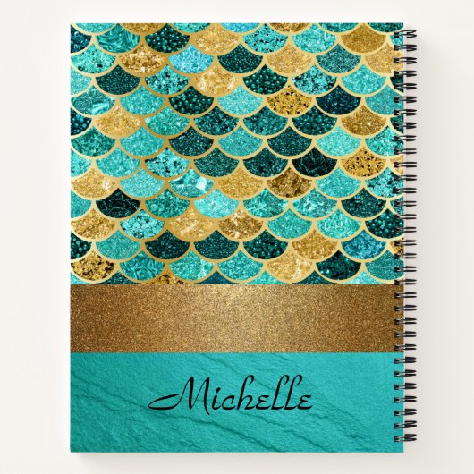 Türkisblaue Meerjungenskala Stone Personalisiert G Notizblock (Rückseite)