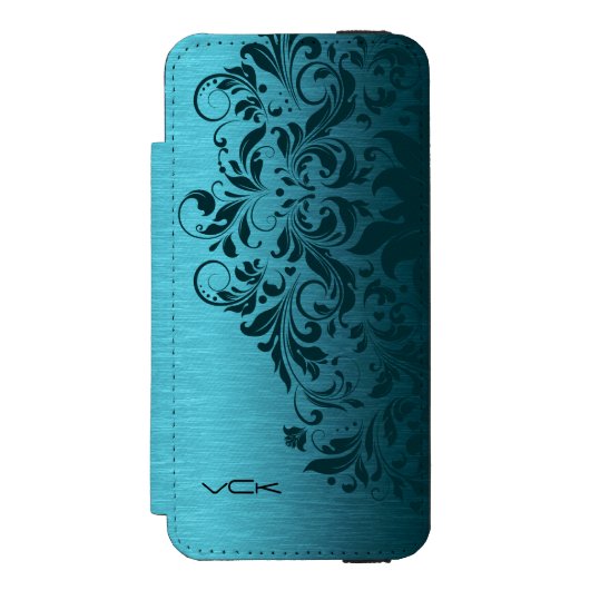 Türkisblaue Metallic Textur & Dunkle rote Spitze Incipio iPhone Geldbeutel-Hülle (Folio Vorderseite)