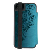 Türkisblaue Metallic Textur & Dunkle rote Spitze Incipio iPhone Geldbeutel-Hülle (Folio Rückseite)