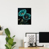 Türkisblaue Mohnblumen Blume Art Print Poster (Heimbüro)