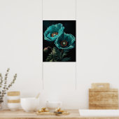 Türkisblaue Mohnblumen Blume Art Print Poster (Küche)