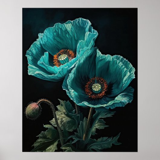 Türkisblaue Mohnblumen Blume Art Print Poster (Vorne)
