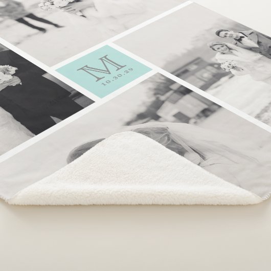 Türkisblaue Monogramm 4 Fotocollage Hochzeit Sherpadecke (3/4)