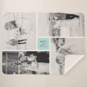 Türkisblaue Monogramm 4 Fotocollage Hochzeit Sherpadecke (Vorderseite (Horizontal))