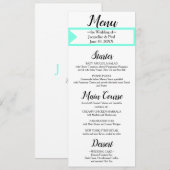 Türkisblaue Monogramm-Hochzeit Menükarte (Vorne/Hinten)