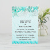 Türkisblaue Muscheln und Seesterne Hochzeit lädt e Einladung (Stehend Vorderseite)