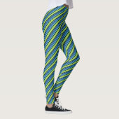 Türkisblaue Neon-grüne schwarze Diagonalstreifen Leggings (Rechts)