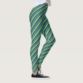 Türkisblaue Neon-grüne schwarze Diagonalstreifen Leggings