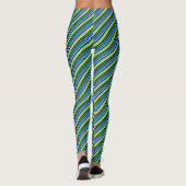 Türkisblaue Neon-grüne schwarze Diagonalstreifen Leggings (Rückseite)