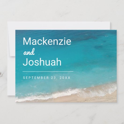 Türkisblaue Ocean Verlobung Foto Beach Hochzeit Save The Date (Vorderseite)