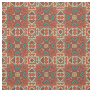 Türkisblaue Orange Aztec Mosaikmuster Stoff