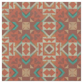 Türkisblaue Orange Aztec Mosaikmuster Stoff (Nahaufnahme)