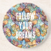 Türkisblaue Orange Lila Schmetterlinge Getränkeuntersetzer (Vorne)