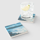 Türkisblaue Ozeanwellen Foto tropisch modern Steinuntersetzer (Seitenansicht)