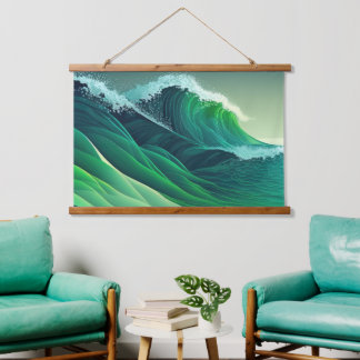 Türkisblaue Ozeanwellen Wandteppich Mit Holzrahmen