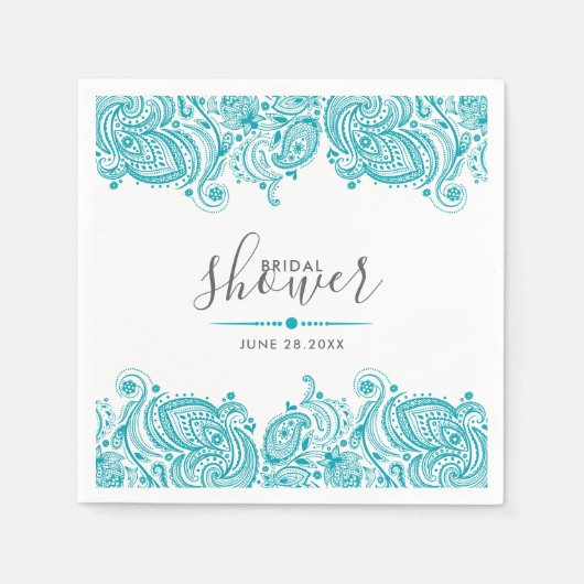 Türkisblaue Paisley-Spitze Serviette (Vorderseite)