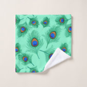 Türkisblaue Pfauenfedern auf dem Wasser Badhandtuch Set (Waschlappen)