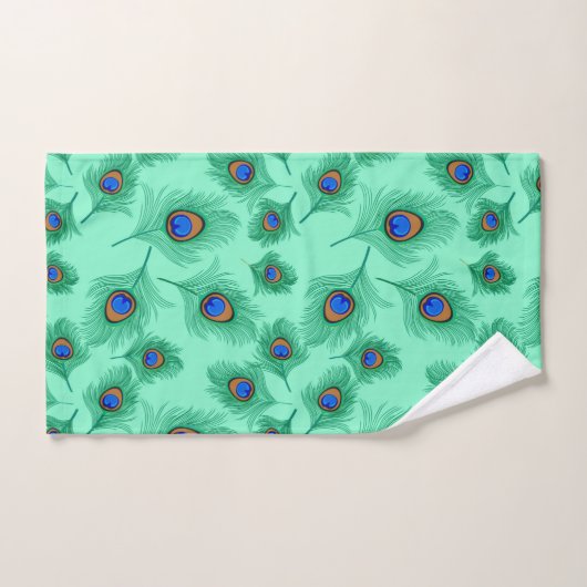 Türkisblaue Pfauenfedern auf dem Wasser Badhandtuch Set (Handtuch)