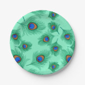 Türkisblaue Pfauenfedern auf dem Wasser Pappteller (Vorderseite)