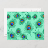 Türkisblaue Pfauenfedern auf dem Wasser Postkarte (Vorne/Hinten)