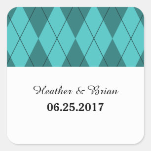 Türkisblaue Raute Hochzeitskleber Quadratischer Aufkleber