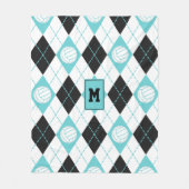 Türkisblaue Raute mit Volleyballthema Fleecedecke (Vorderseite)