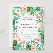 Türkisblaue Rosa Blumenblume Botanische Hochzeit Einladung (Vorderseite)