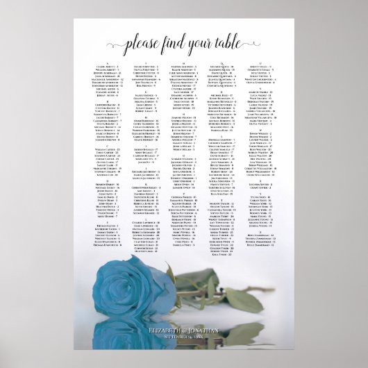 Türkisblaue Rose Alphabetisches Seekarte Poster (Vorne)