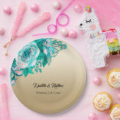 Türkisblaue Rose auf Goldhochzeit Pappteller (Party)