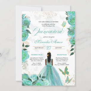 Türkisblaue Rose Butterfly Quinceanera Einladung