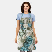 Türkisblaue Rose Elegante Schürze (Getragen)