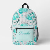 Türkisblaue Rose, graue Streifen und Monogramm Bedruckter Rucksack (Vorderseite)