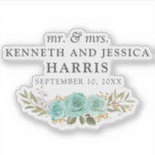 Türkisblaue Rose mit Namen und Hochzeitstag Aufkleber (Vorderseite)