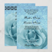 Türkisblaue Rose und Damask Hochzeit Einladung (Vorne/Hinten)
