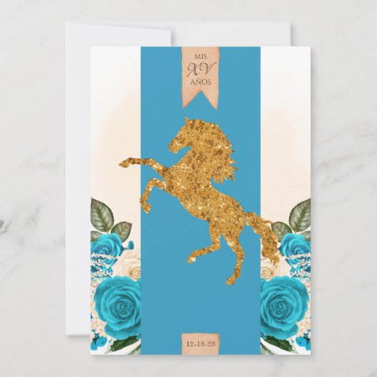 Türkisblaue Rose Western Charro Quinceañera Einladung (Rückseite)