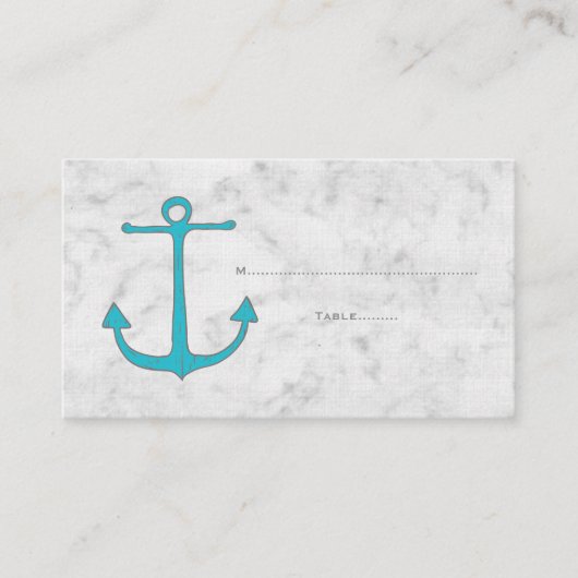 Türkisblaue Rustikale Ankerhochzeiten Platzkarten (Vorderseite)
