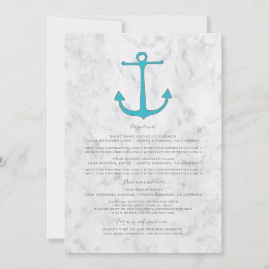 Türkisblaue Rustikale Hochzeitsinformationen Einladung (Vorderseite)