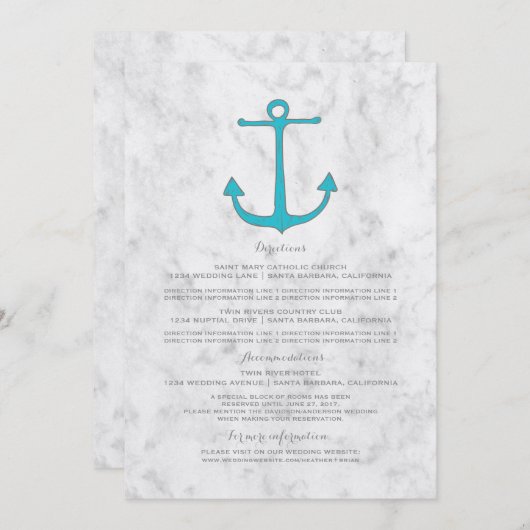 Türkisblaue Rustikale Hochzeitsinformationen Einladung (Vorne/Hinten)