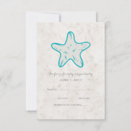 Türkisblaue Rustikale Starfish Wedding RSVP Card Karte