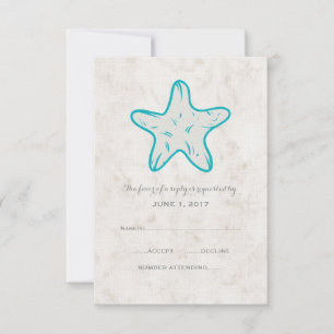 Türkisblaue Rustikale Starfish Wedding RSVP Card Karte
