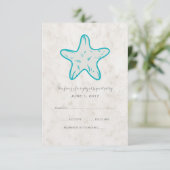 Türkisblaue Rustikale Starfish Wedding RSVP Card Karte (Stehend Vorderseite)
