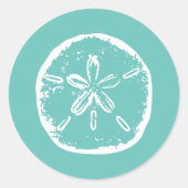Türkisblaue Sand-Dollar-Hochzeitsticker Runder Aufkleber (Vorderseite)