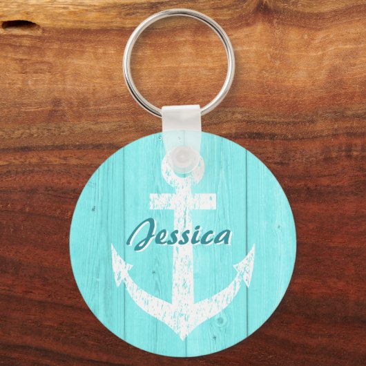 Türkisblaue Schlüsselanhänger mit Namen (Vorderseite)