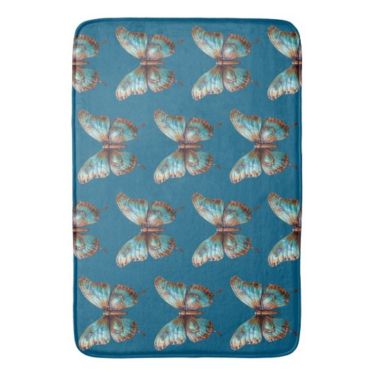 Türkisblaue Schmetterlinge Badematte (Vorderseite Vertikal)