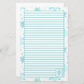 Türkisblaue Schneeflocken Liniert Briefpapier (Vorne/Hinten)