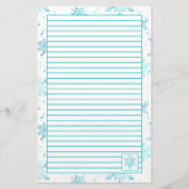 Türkisblaue Schneeflocken Liniert Briefpapier (Vorderseite)