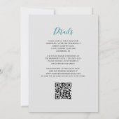 Türkisblaue Silber Grau QR Code Hochzeit Einladung (Rückseite)