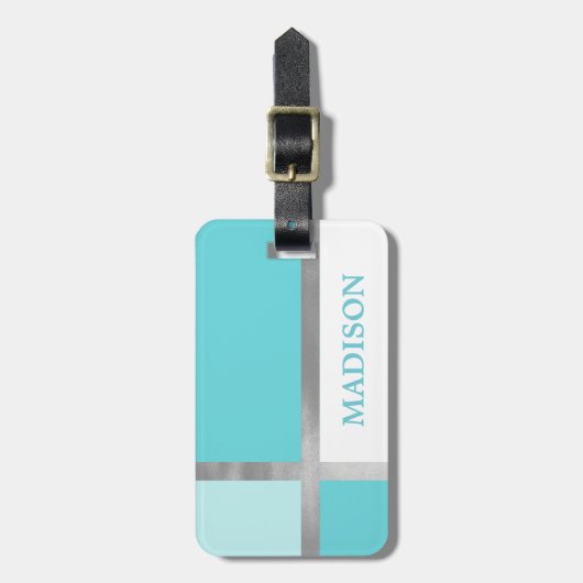 Türkisblaue Silberstreifen-Streifen - Farbblock Gepäckanhänger (Vorderseite vertikal)