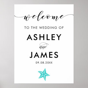 Türkisblaue Starfish Hochzeitssymbol Poster